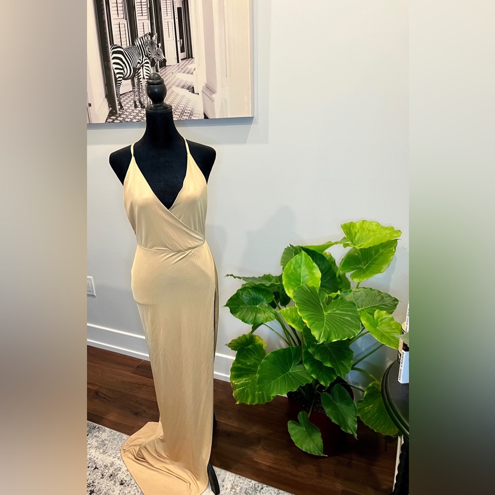 Light Gold Maxi Halter Dress